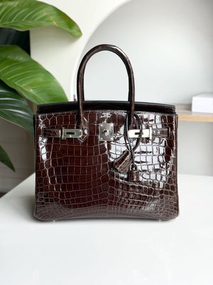 Hermes Birkin 30 Havane Shiny Niloticus alligator leather palladium hardware