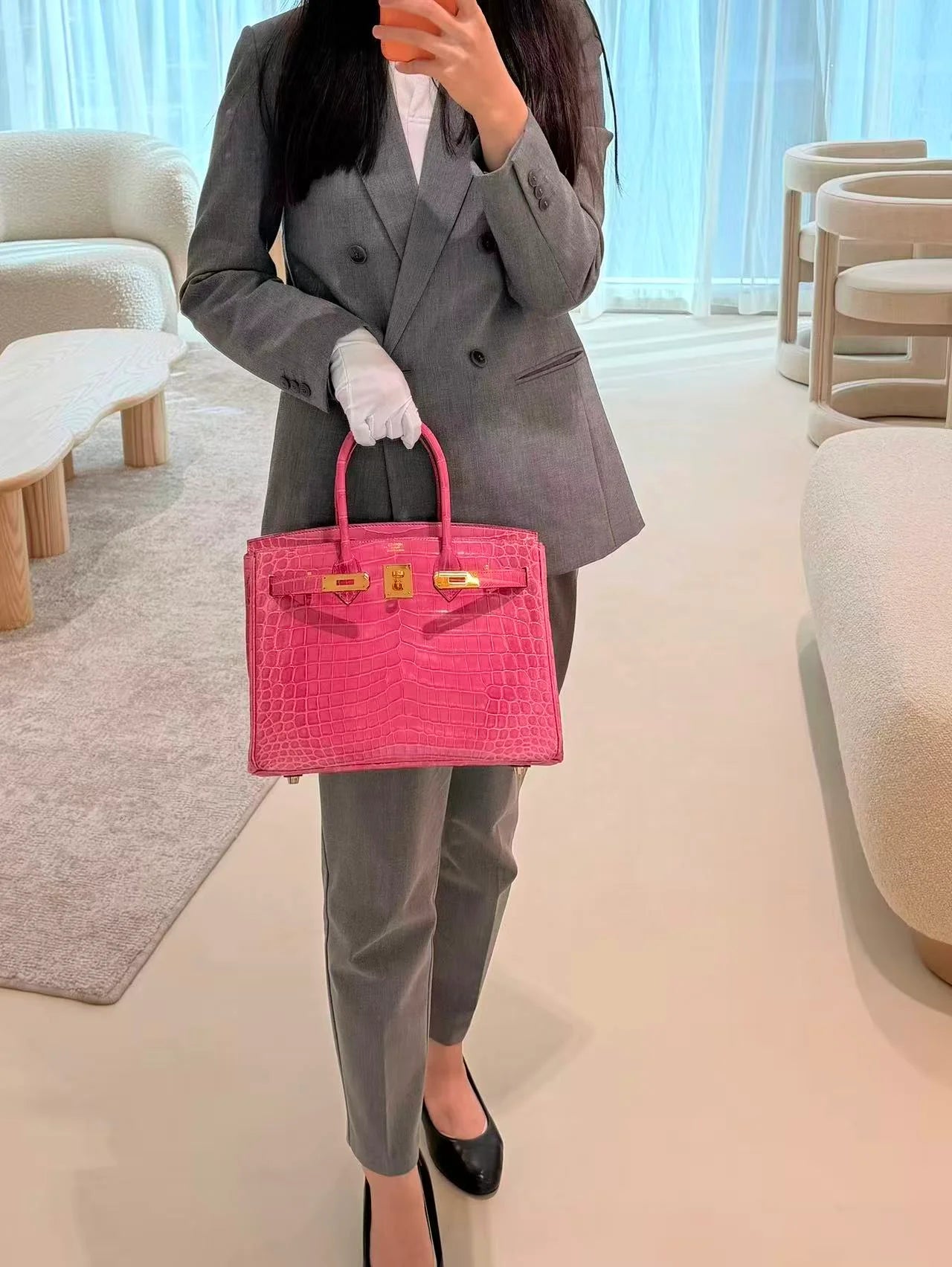 HERMÈS Birkin 30 Rose Tyrien Shiny Niloticus Crocodile Gold hardware