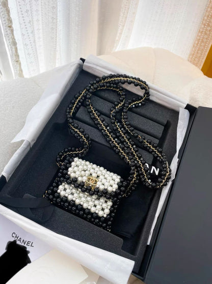 Chanel 22S Black &  White Pearl Evening Bag