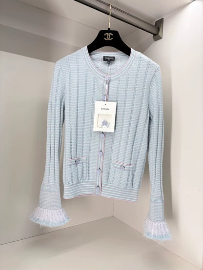 Chanel 25B baby blue cardigan