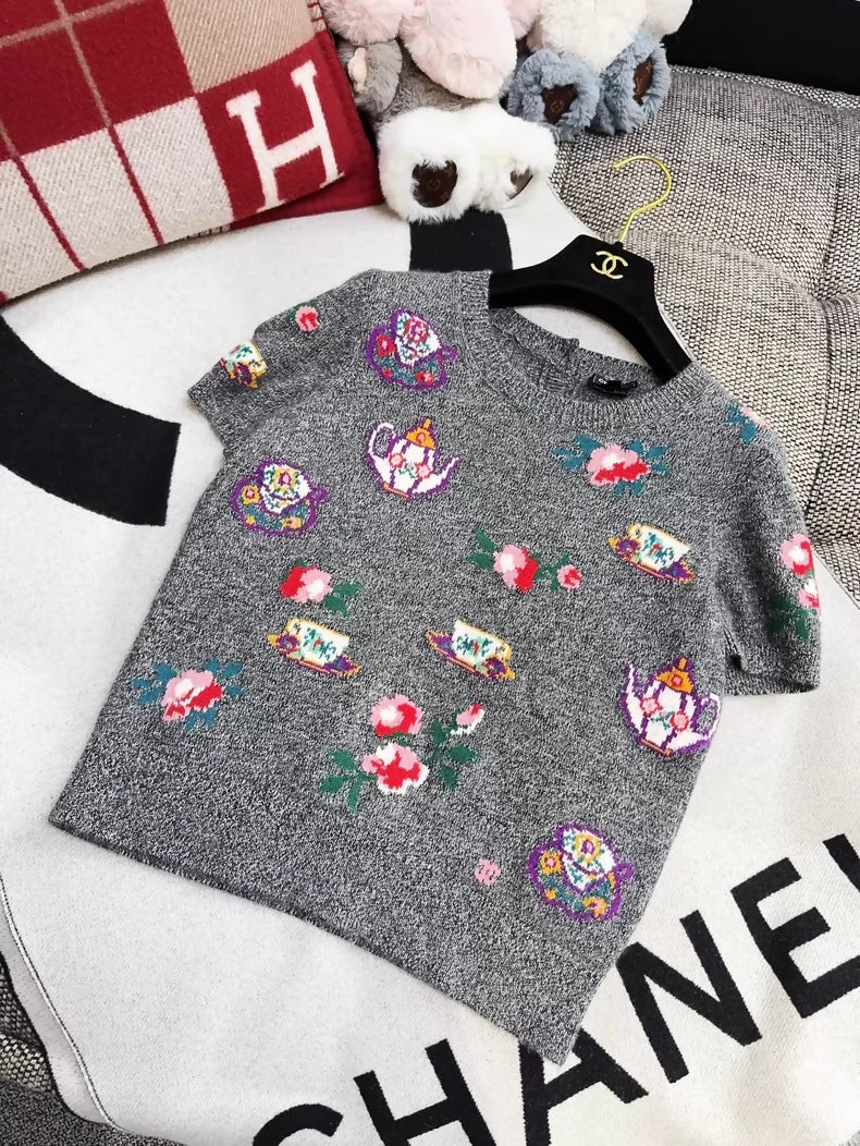 Chanel 24A  Teacup and Teapot Gray Top