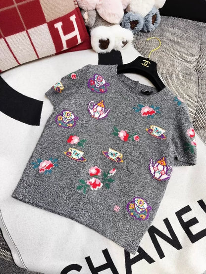 Chanel 24A  Teacup and Teapot Gray Top