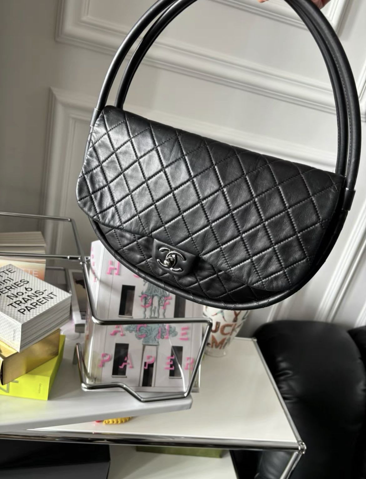 Chanel Black Quilted Lambskin Medium Hula Hoop Bag Silver Hardware, 2013