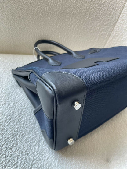 Hermès Birkin 25 Cargo Bleu Nuit / Deep Sea Blue Canvas & Swift Leather with Palladium Hardware