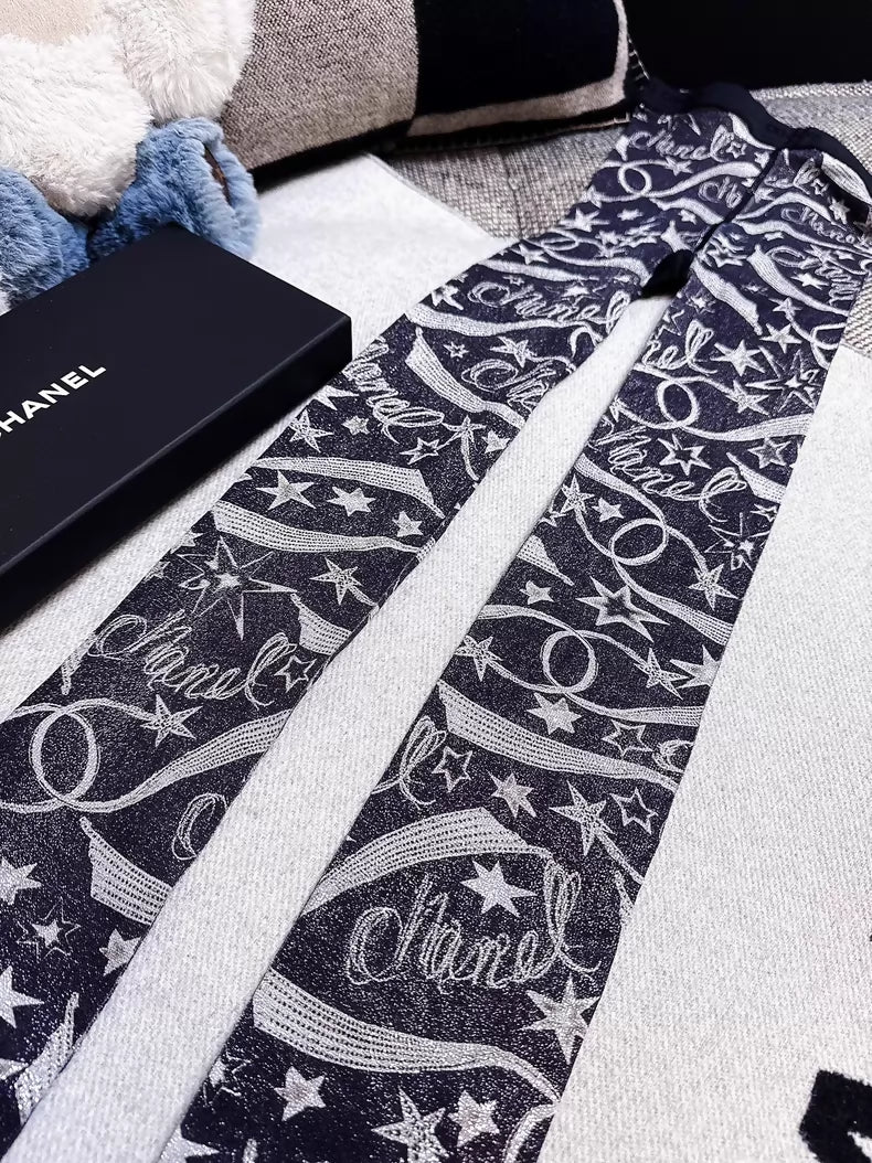 Chanel 24C Star & Comet Logo Black & Silver Glitter leggings socks