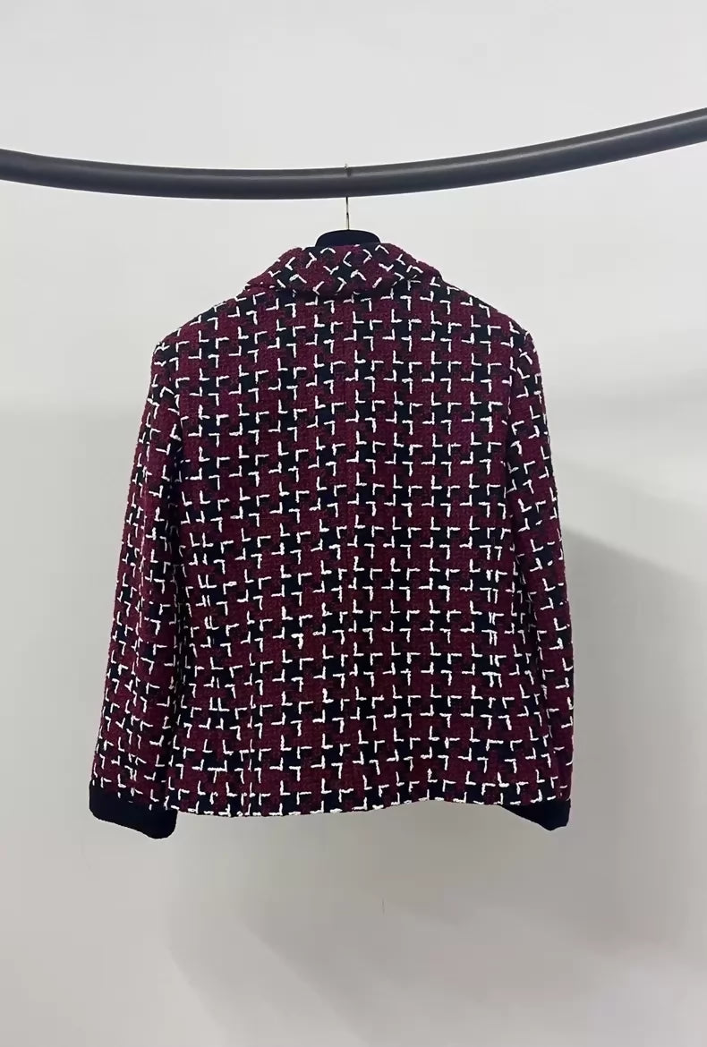 Chanel red plaid tweed suit