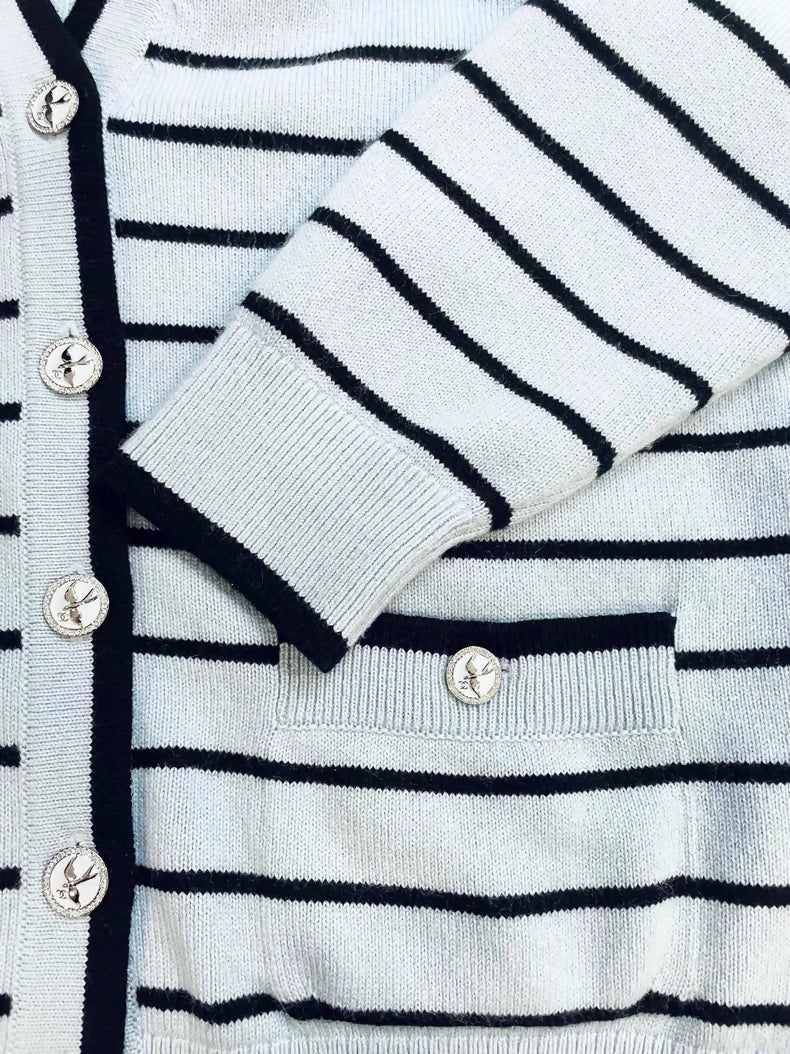 Chanel 25S blue striped double-faced cashmere knit cardigan