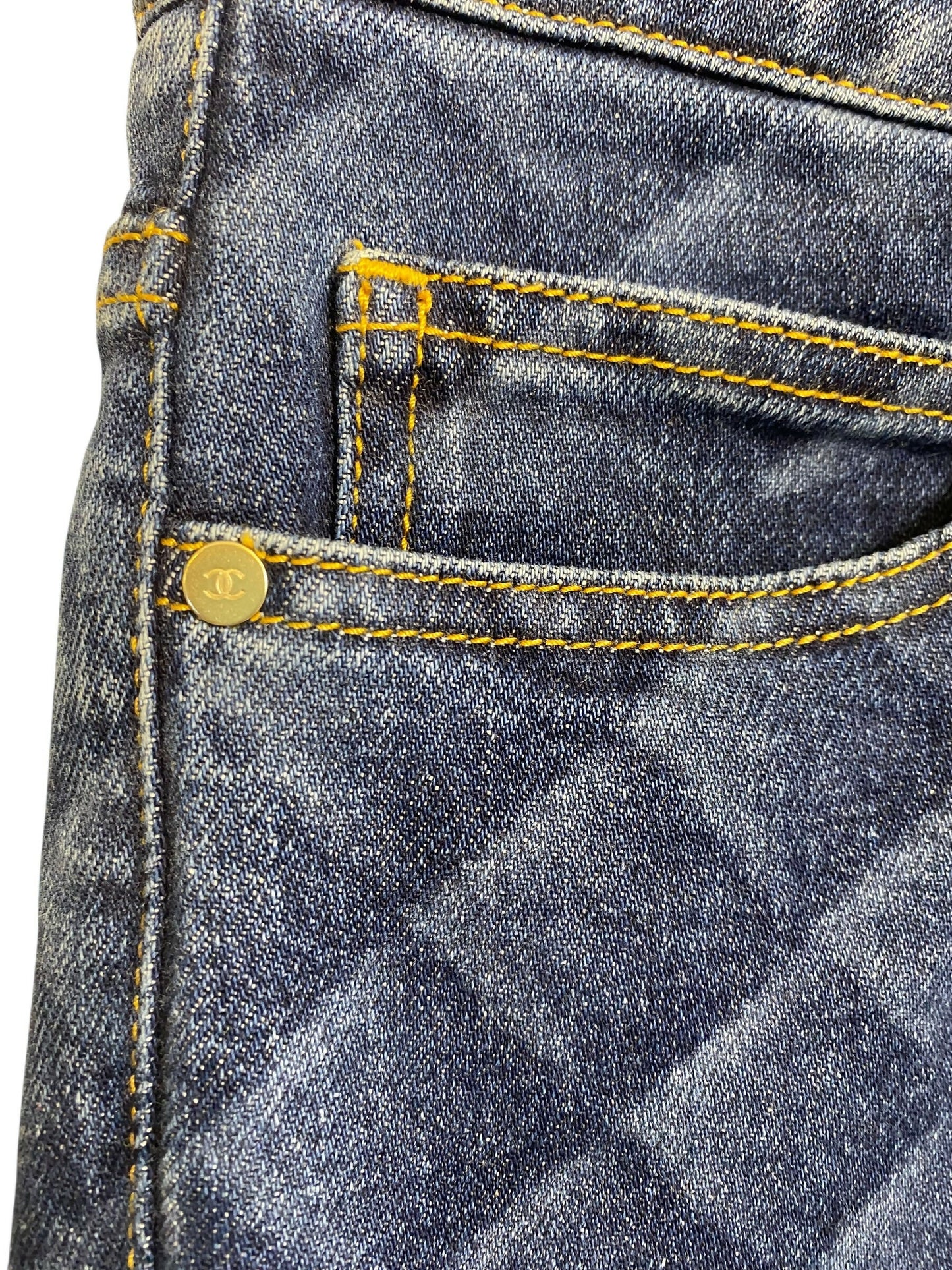 Chanel 22B Dark Blue Quilted Print Jeans FR 36