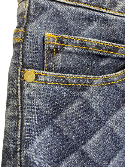 Chanel 22B Dark Blue Quilted Print Jeans FR 36