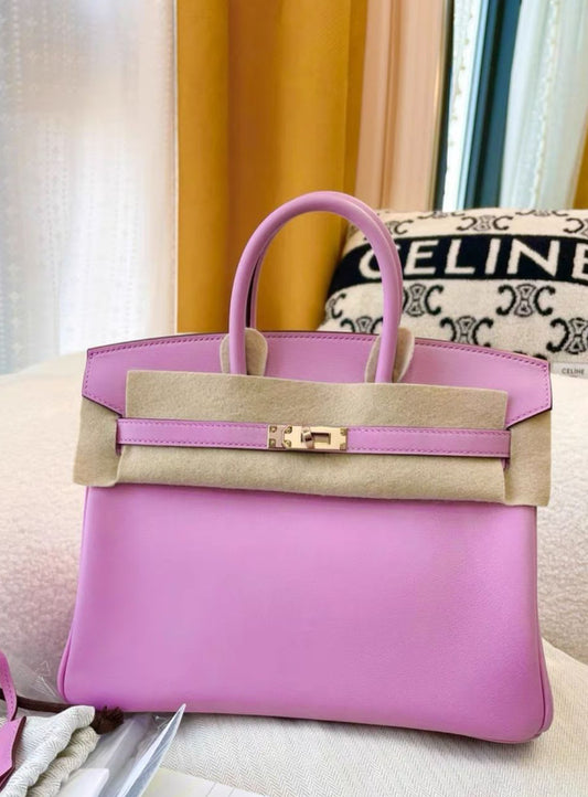 Hermes Birkin 25 Mauve Sylvester Swift leather Rose Gold hardware
