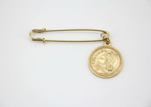 Chanel Vintage 03P Metal Ms Coco Coin Motif Brooch