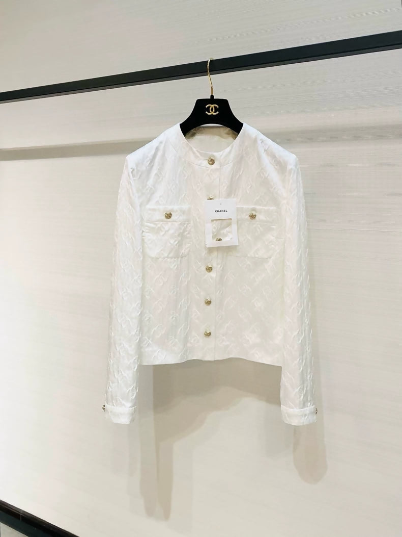 Chanel 25A silk embossed logo jacket