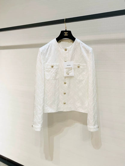 Chanel 25A silk embossed logo jacket