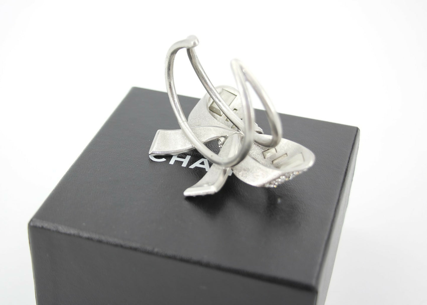 Chanel Vintage 08P Rhinestone Spring Silver Bow Brooch