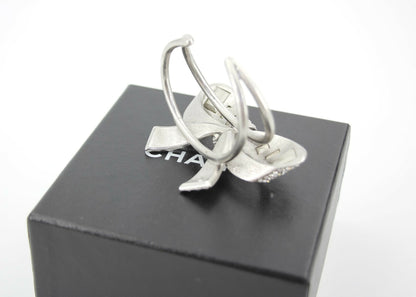 Chanel Vintage 08P Rhinestone Spring Silver Bow Brooch