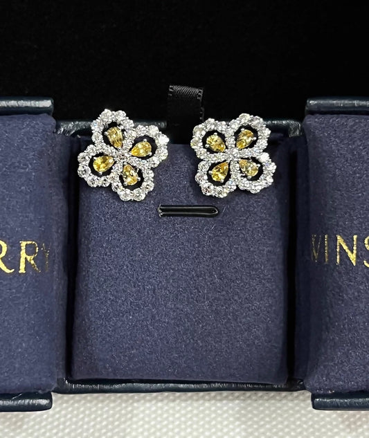 Harry Winston yellow sapphire white gold diamond earrings
