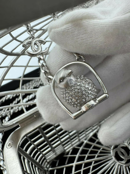 Chanel 2025 Rhinestone and Metal Embellishments Sliver Birdcage Minaudière Bag