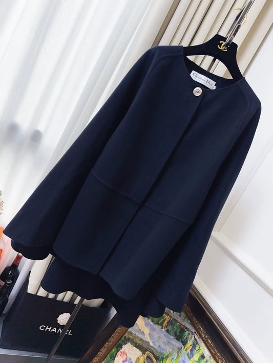 Dior Dark Blue Wool and Cashmere Cape Coat