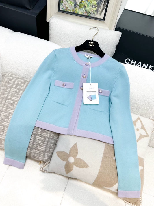 Chanel 24C Blue, Pink & Purple Knitted Cashmere Cardigan