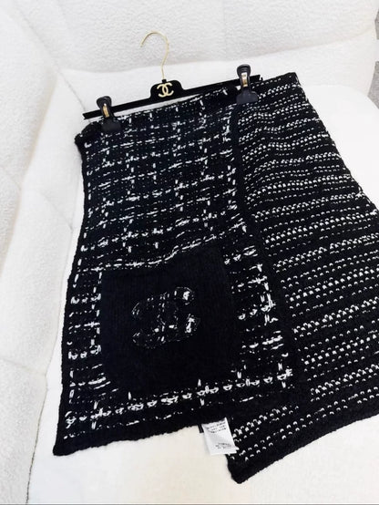 Chanel 23B Double C Pocket Black and White Scarf