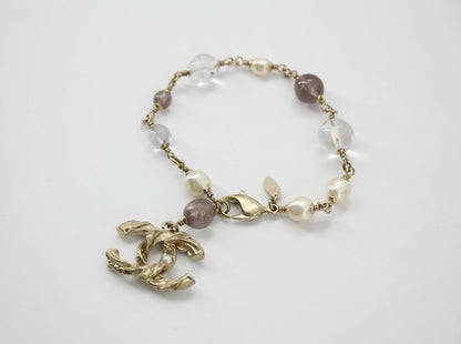 Chanel Vintage 11A Imitation Pearl Gripoix Bead Transparent Purple Bracelet