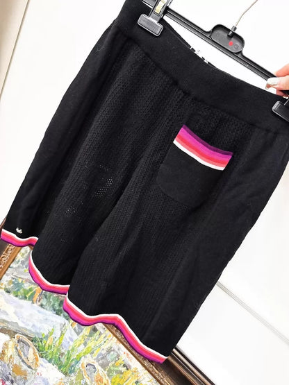 Chanel 24C cashmere knit shorts, black with pink trim