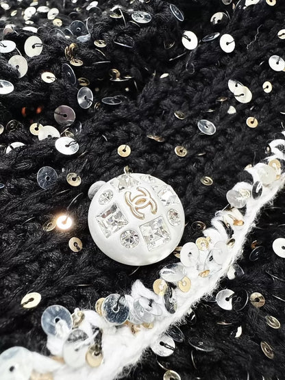 Chanel 23S black sequined V-neck knit cardigan