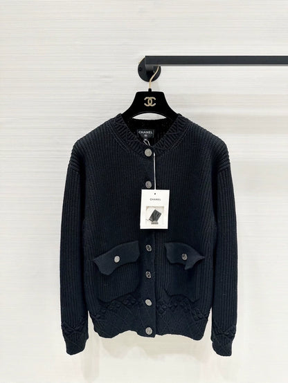 Chanel 25P Black knit cardigan
