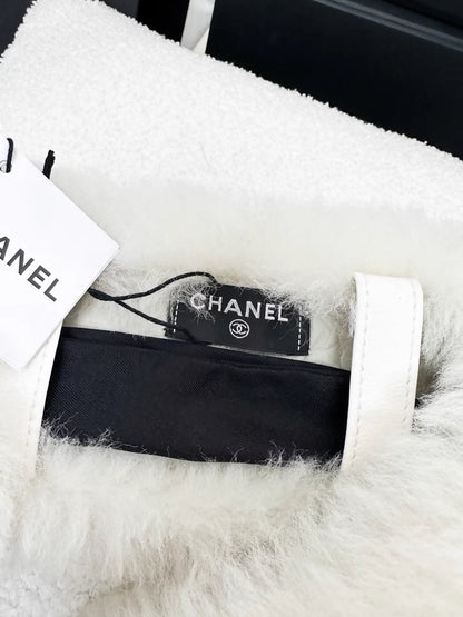 Chanel 25N white silk scarf with subtle fuzzy pattern and bow tie collar