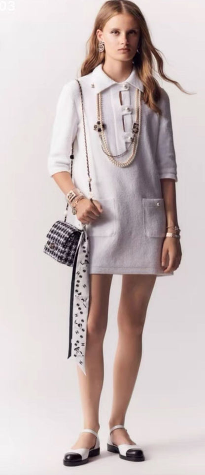 Chanel 23ss white pearl dress