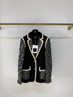 Chanel 19K Black Tweed Jacket with White Trim