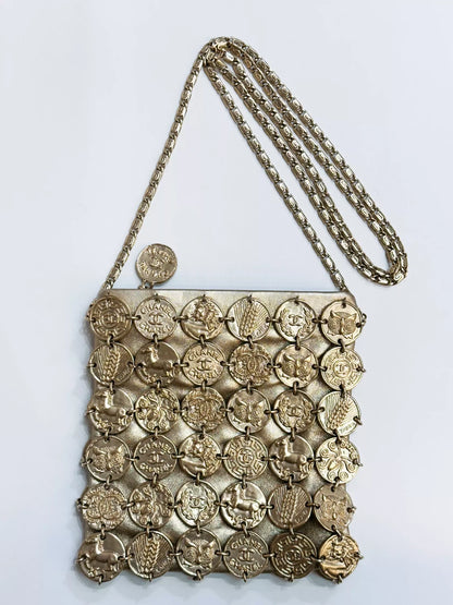 Chanel “Artemis” Gold Metal Coin Evening Bag with Chain Strap (2018)