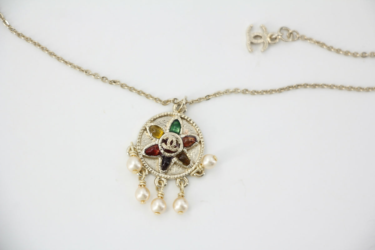 Chanel Vintage 07P Gripoix Red, Green and Yellow Gemstone Pendant Necklace