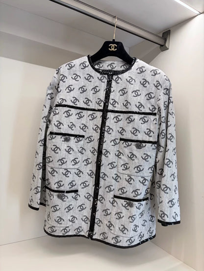 Chanel 22S Grey Double C Print Denim Jacket