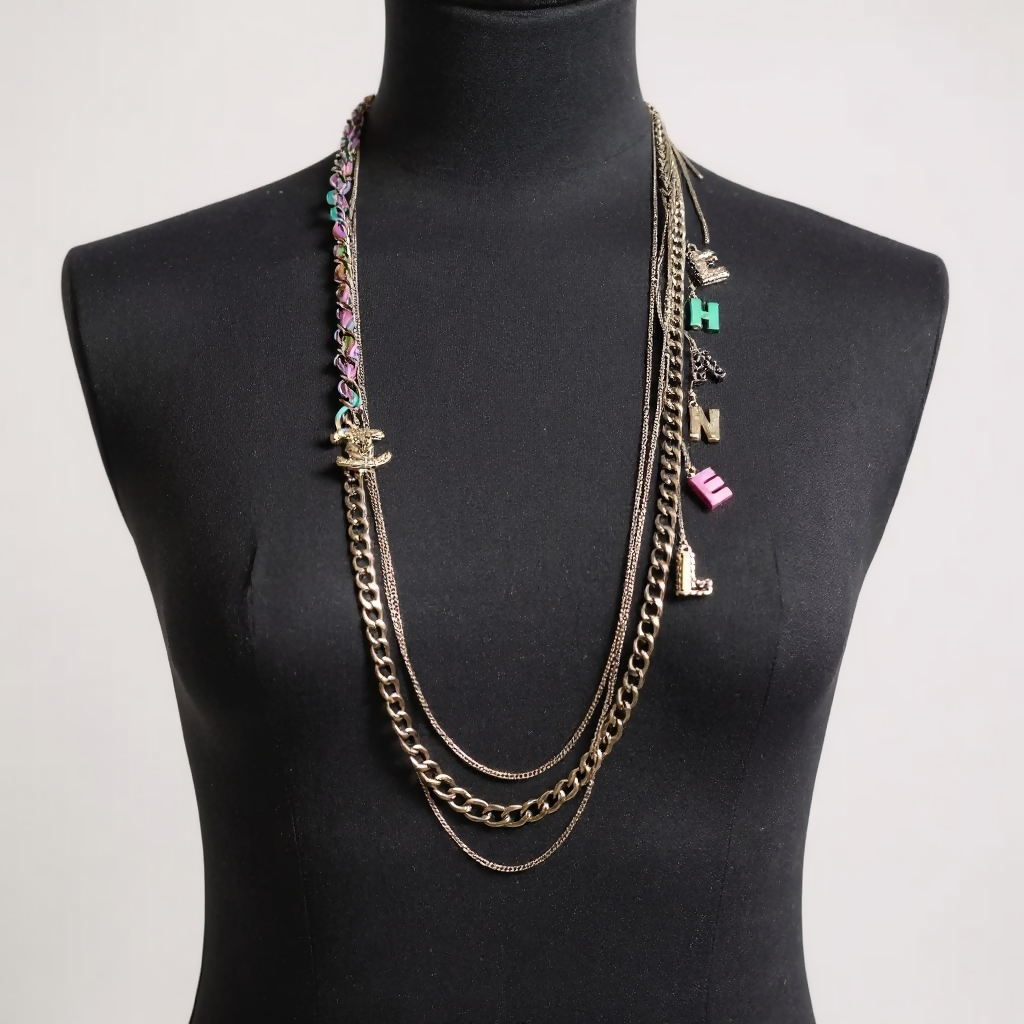 Chanel 17P Charms 
Chains Letters Multicolor Necklace Belt
