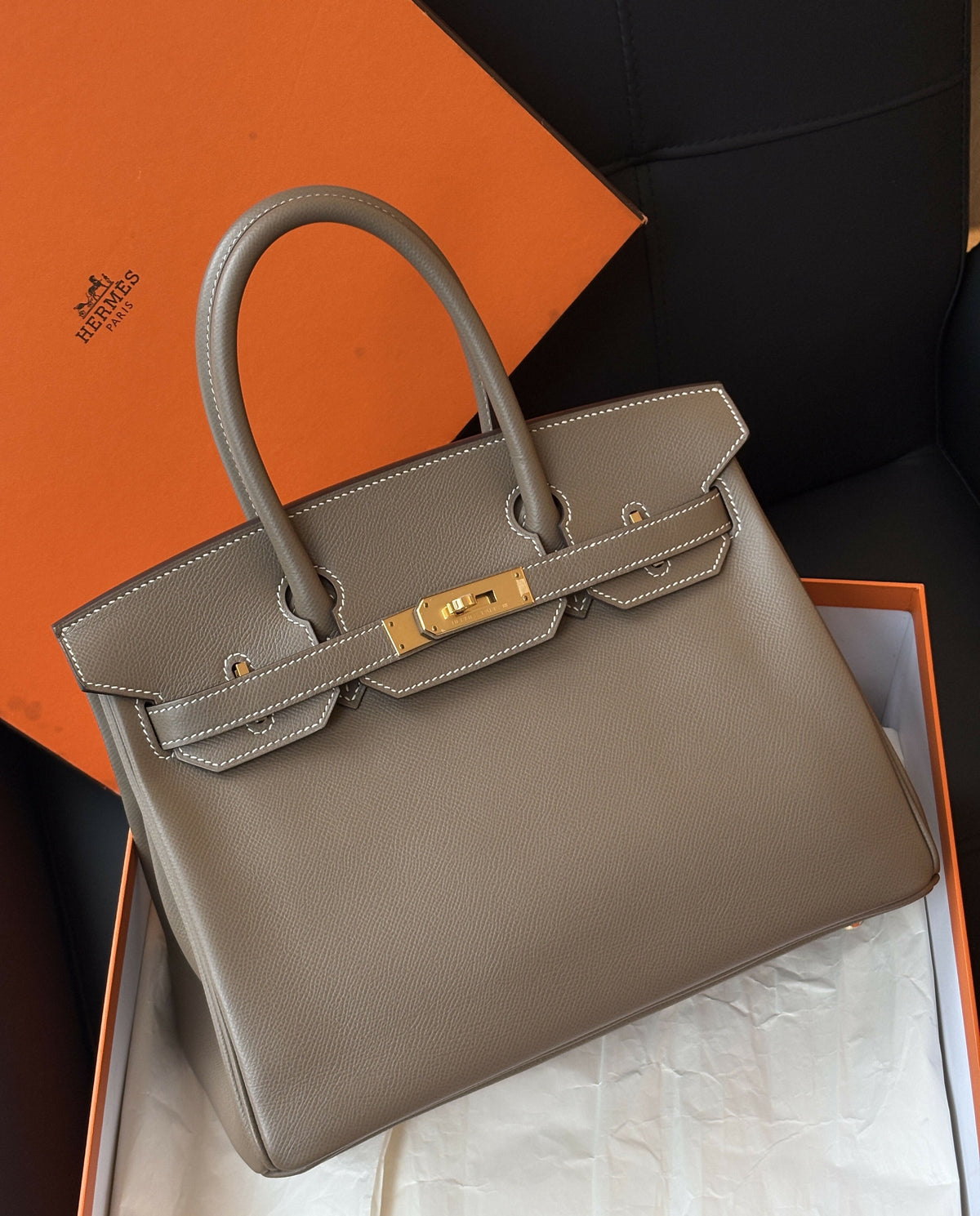 Hermès Birkin 30 Étoupe / Etoupe Epsom Leather with Palladium Hardware