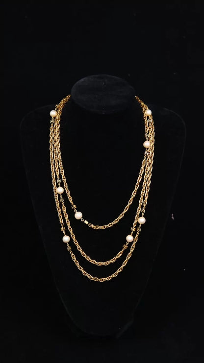 Chanel Plain Gold and Pearl Patchwork Long Necklace/Sweater Chain