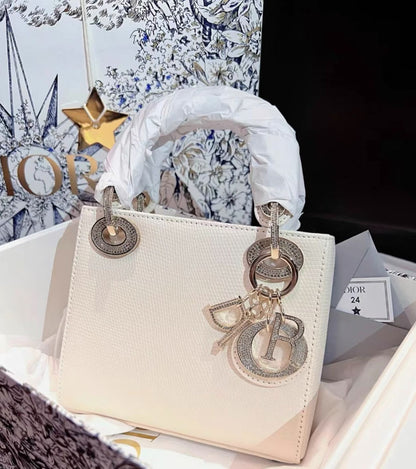 Lady dior off-white rose gold diamond lizard bag