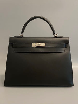 Hermes kelly 32 black box leather palladum hardware