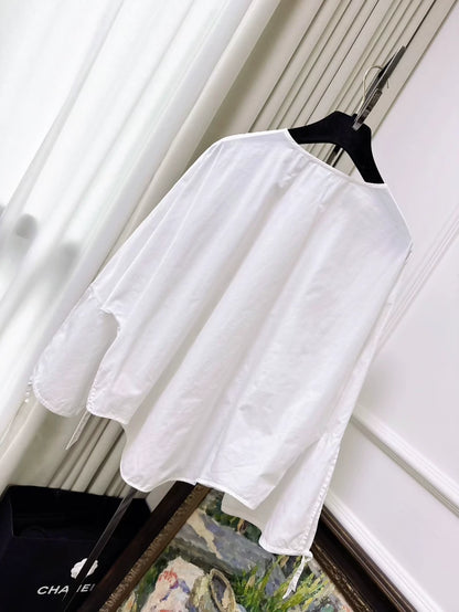 Hermes 2025 white bohemian-style embroidered shirt