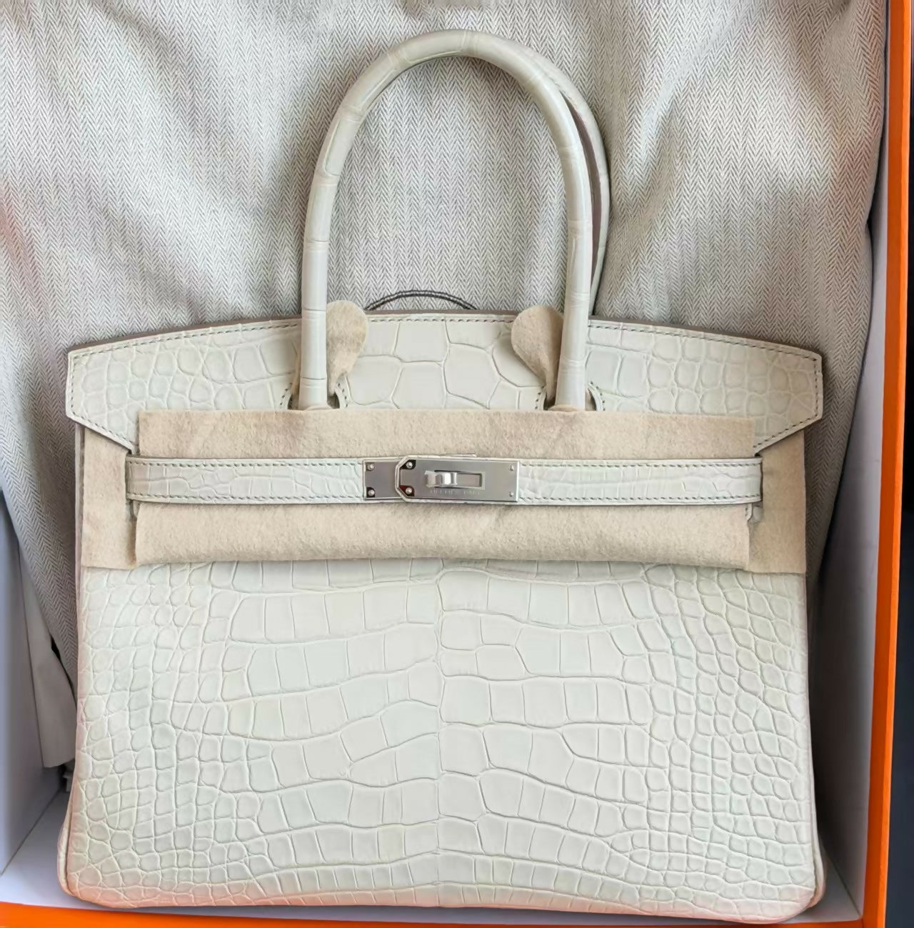 Hermès Birkin 30 Bleu Glacier Matte Porosus Crocodile with Palladium Hardware