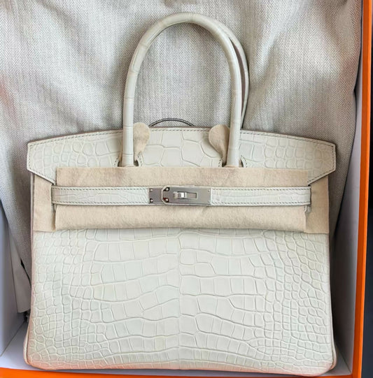 Hermès Birkin 30 Bleu Glacier Matte Porosus Crocodile with Palladium Hardware