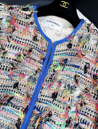 Chanel colourful furry blue piping jacket