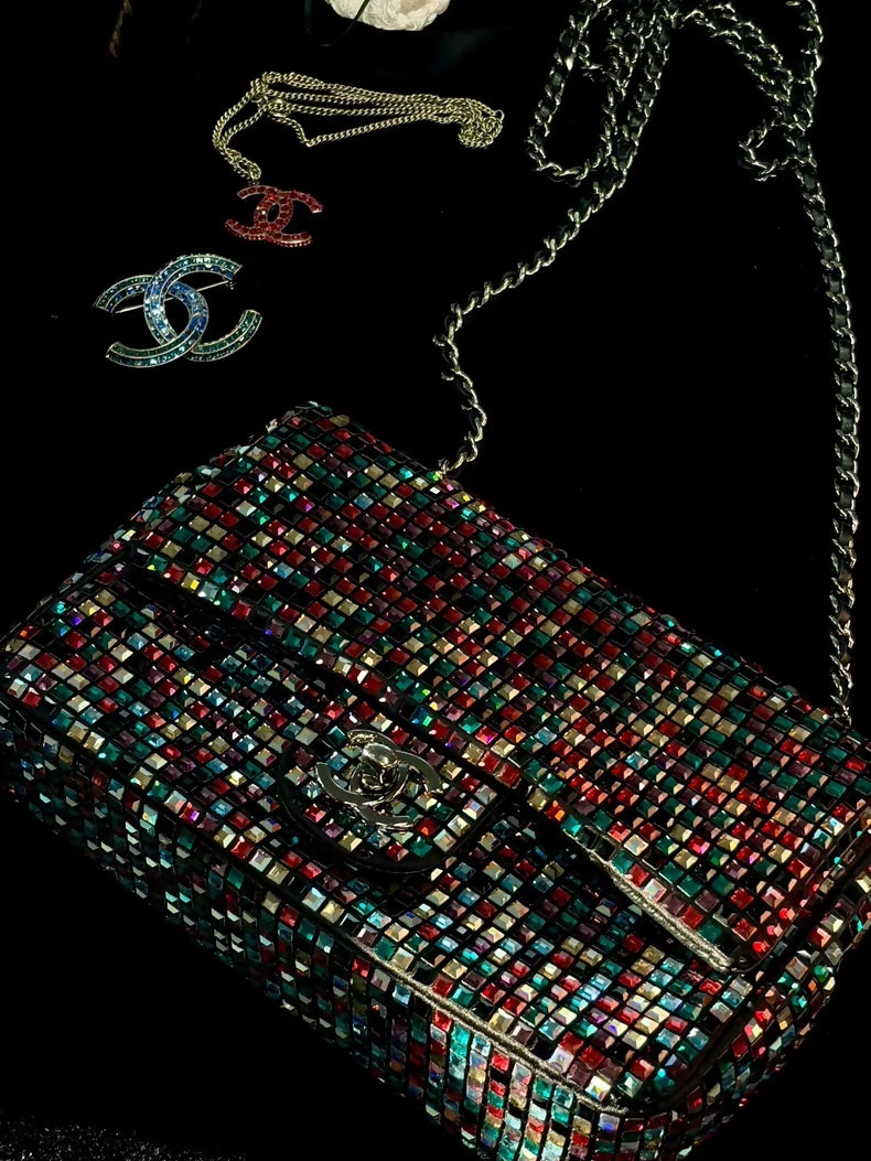 Chanel 23A mini flap CF Chain with Colored Crystals