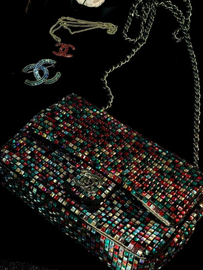 Chanel 23A mini flap CF Chain with Colored Crystals