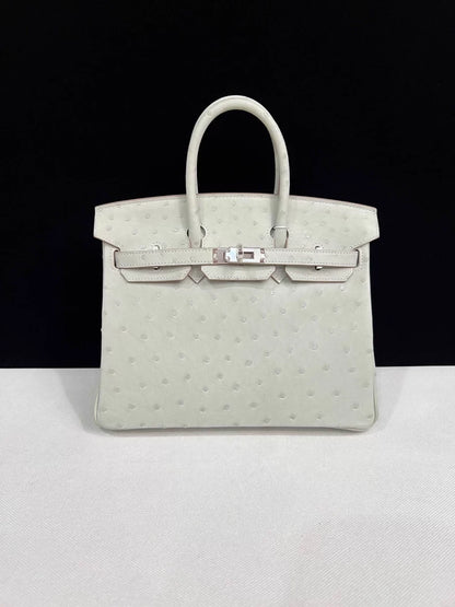 Hermes Birkin 25 Pearl Grey Gris Perle Ostrich Leather palladium hardware