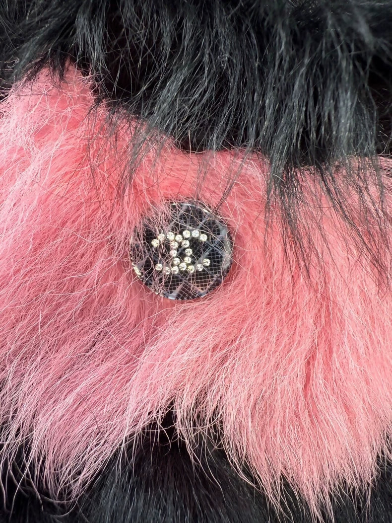 Chanel 21K black & pink shearling fur jacket