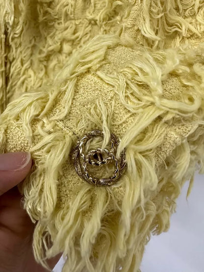 Chanel chick yellow fringed belted jacket