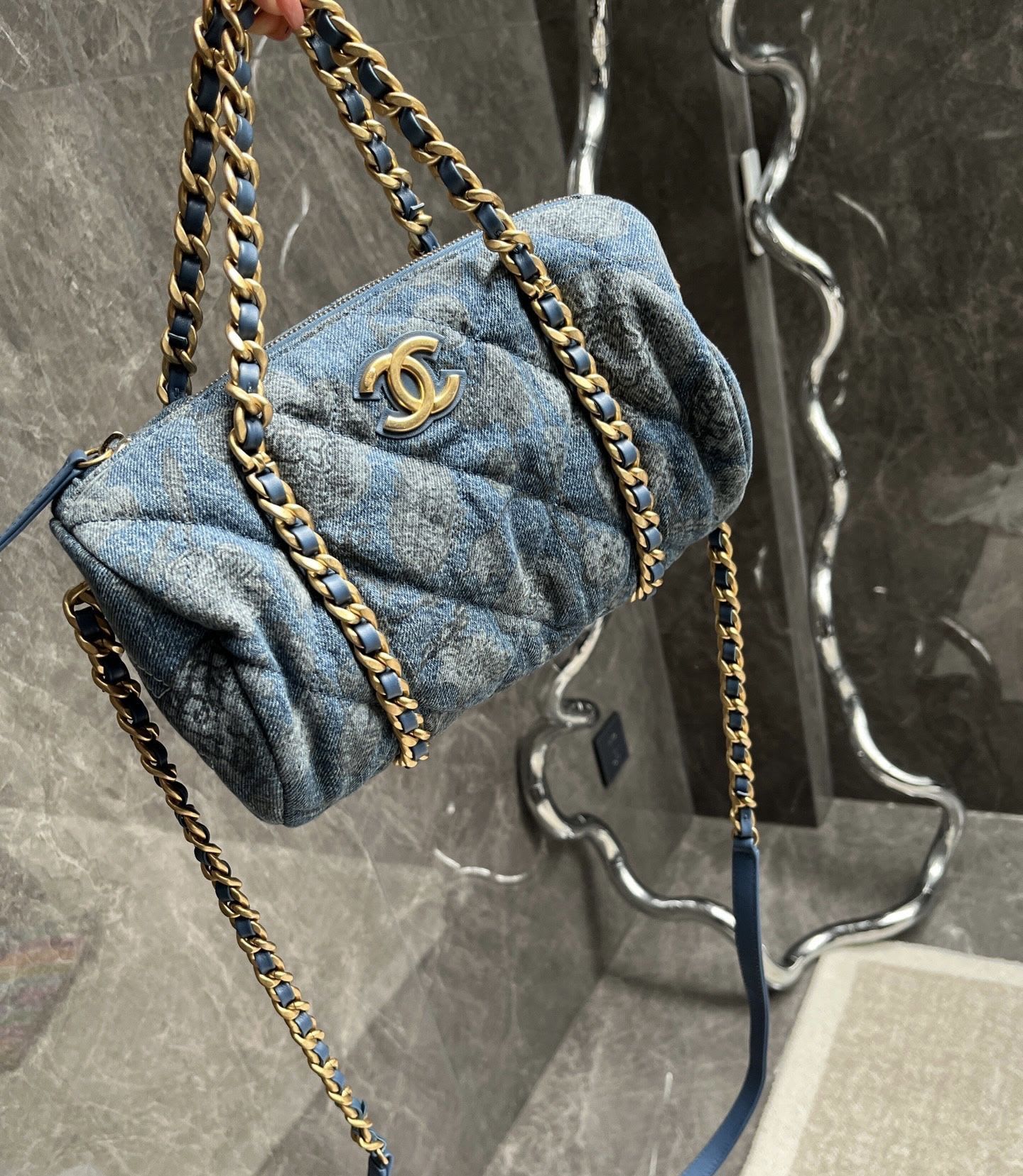 Chanel Denim Boston Bowling Bag