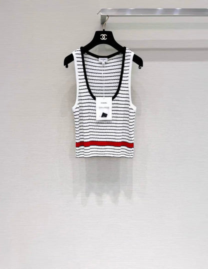 Chanel 24ss trendy striped knitted top 42FR